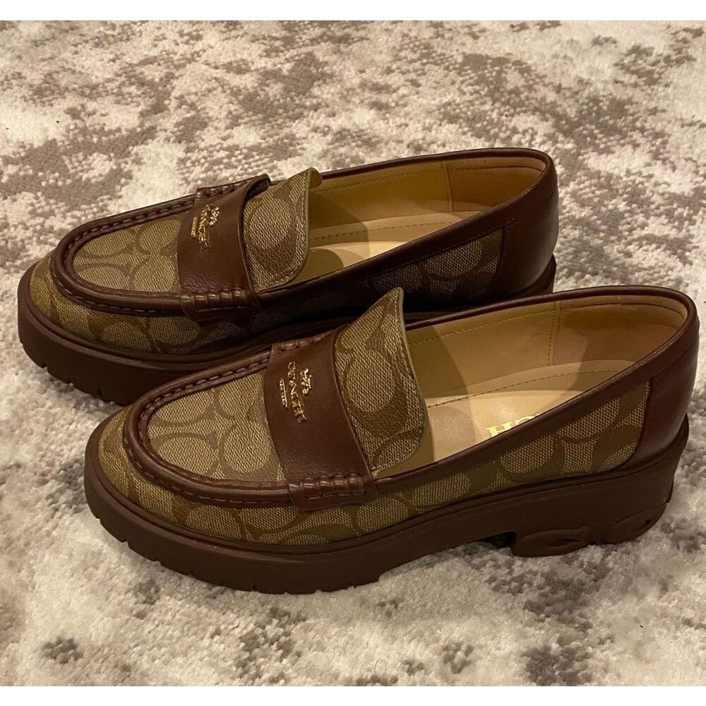 COACH Ruthie Loafers In Signature Canvas Khaki/Walnut Sz 6.5B NIB - Picture 4 of 11